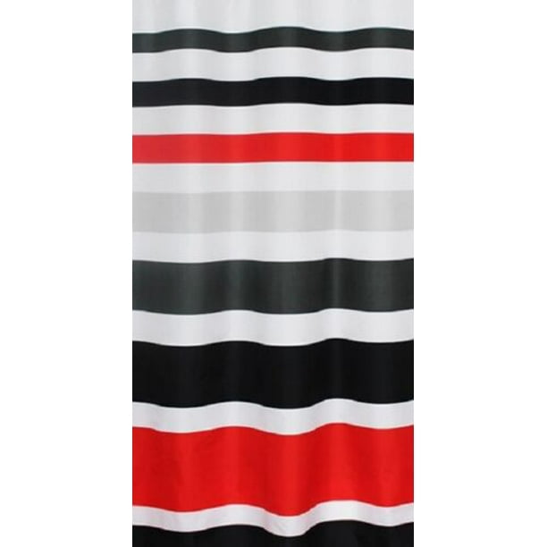 FABRIC SHOWER CURTAIN,Multi-Color  STRIPED RED WHITE & BLACK